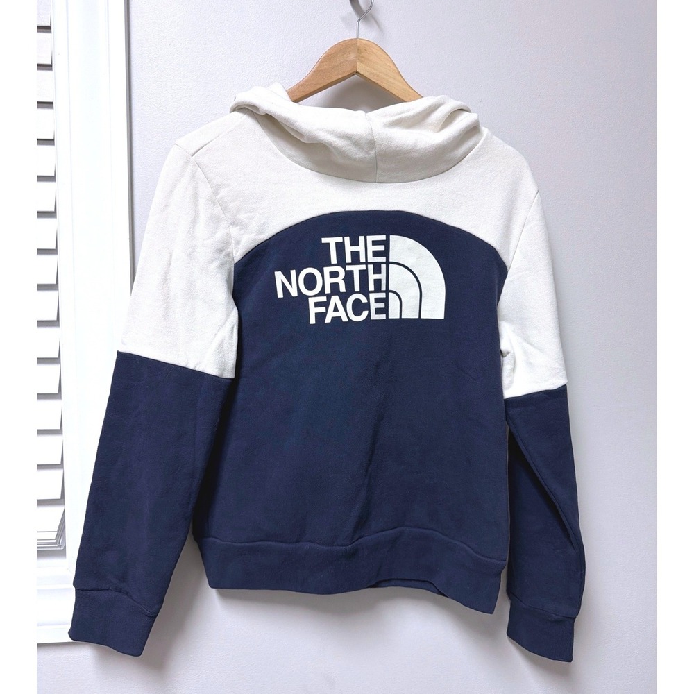 The North Face Hoodie Girls XL Blue White Logo‎ Pullover Sweatshirt Youth